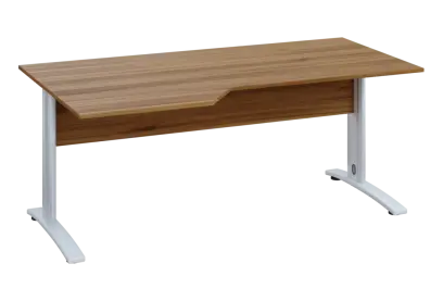 EZK 18 - 186 stůl kancelářský, rohový, levý, kovová podnož bílá, deska 18 mm, široký 1800 mm, ořech světlý